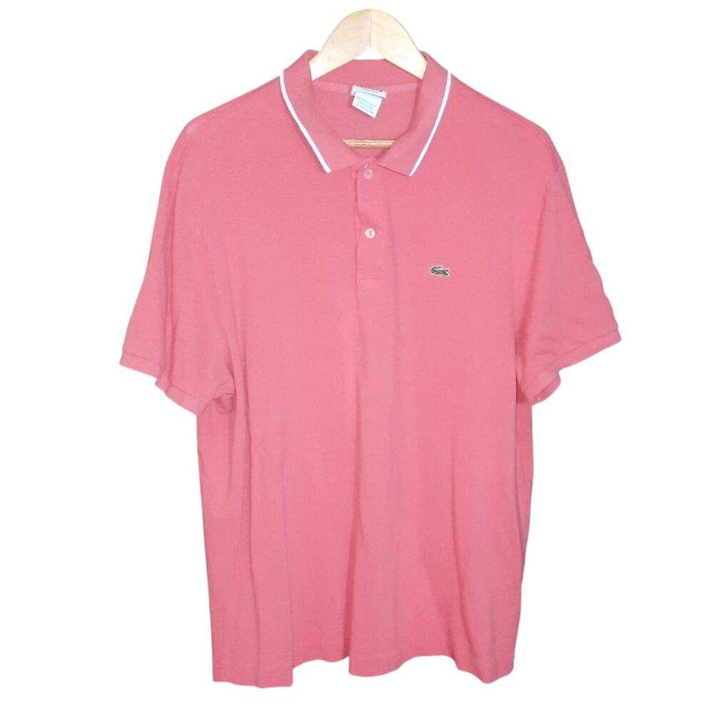 Lacoste Mens Regular Fit Coral With White Trim on Collar Polo Shirt Size 8